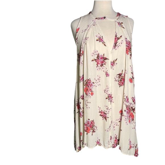 Free People Ivory Floral Flare Mini Dress Women Size XS Hight Neck Sleeveless - Picture 1 of 5